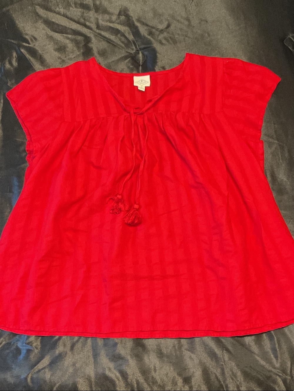 St. John's Bay Red Tie-Front Short Sleeve Blouse